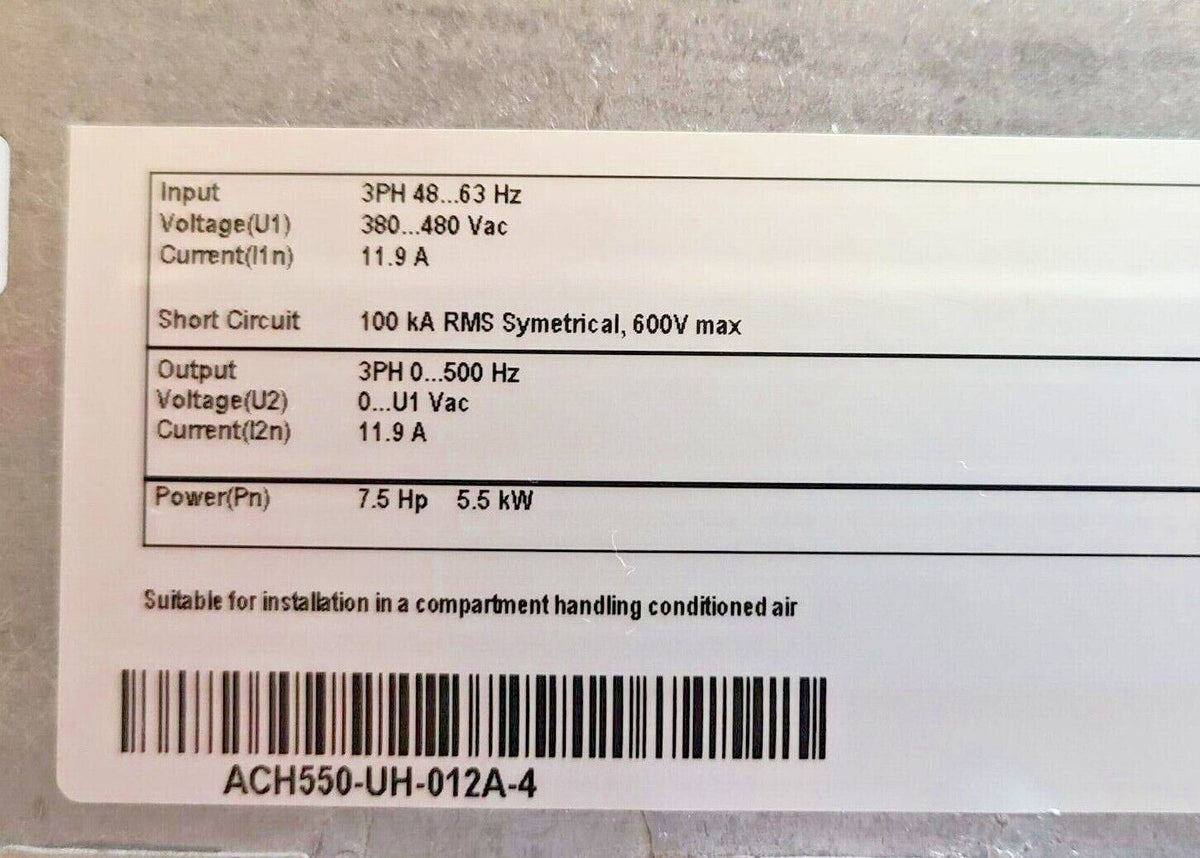 ABB ACH550UH012A4 HVAC Variable Frequency Drive 7.5 HP 3PH 480VAC V