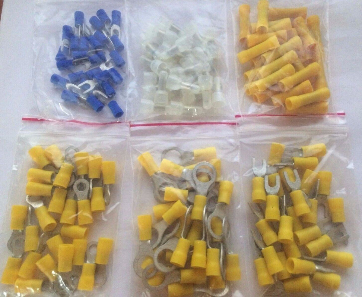 150 Pcs Electrical Terminals Ring Butt Spade Connector Caps Kit CRIMP