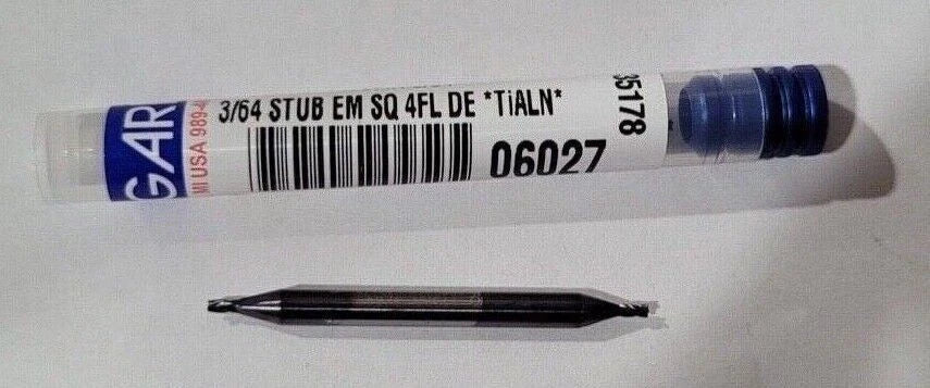 GARR 175MA 3/64 Stub End Mill Square End 4 Flute Double Ended TiALN Coated 06027