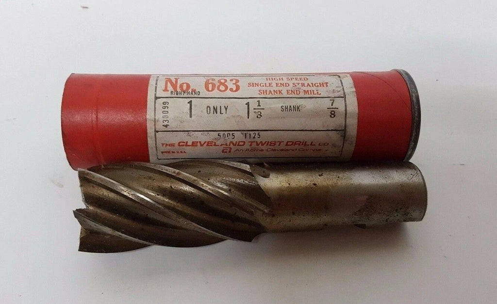1-1/8" Cleveland 6 Flutes 1-1/8 Diameter End Mill NO. 683 HSS 7/8 Shank New USA