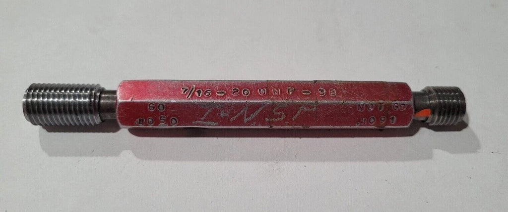 7/16-20 UNF-3B Thread Plug Gage GO & NO GO P.D. .4050 & NOGO P.D. .4091