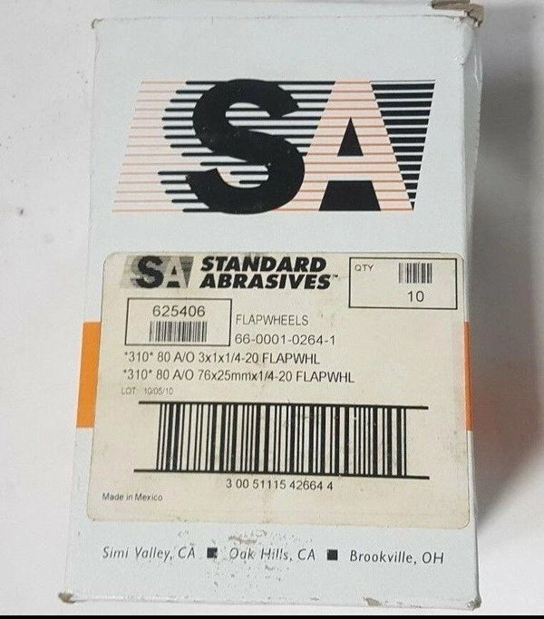 Standard Abrasives 625406 Flap Wheels 3 x 1 x 1/4 - 20 Ez Wheel 10 Pcs New 310
