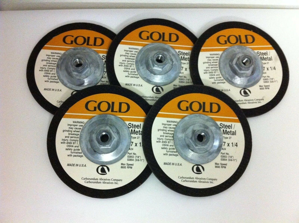 Gold Carborundum Abrasives 5 Steel/ Metal Grinding Wheels 02854 A24 Size 7 x 1/4