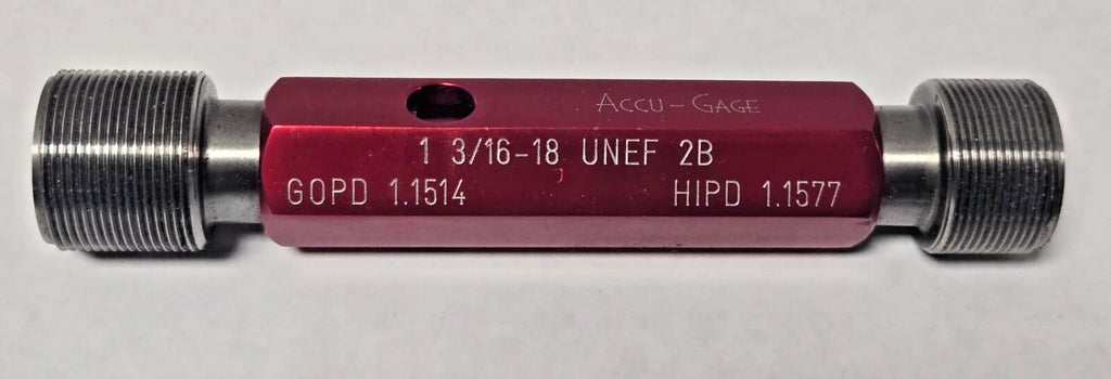1-3/16 18 UNEF 2B THREAD PLUG GAGE GO NO GO P.D. 1.1514 & 1.1577 ACCU-GAGE