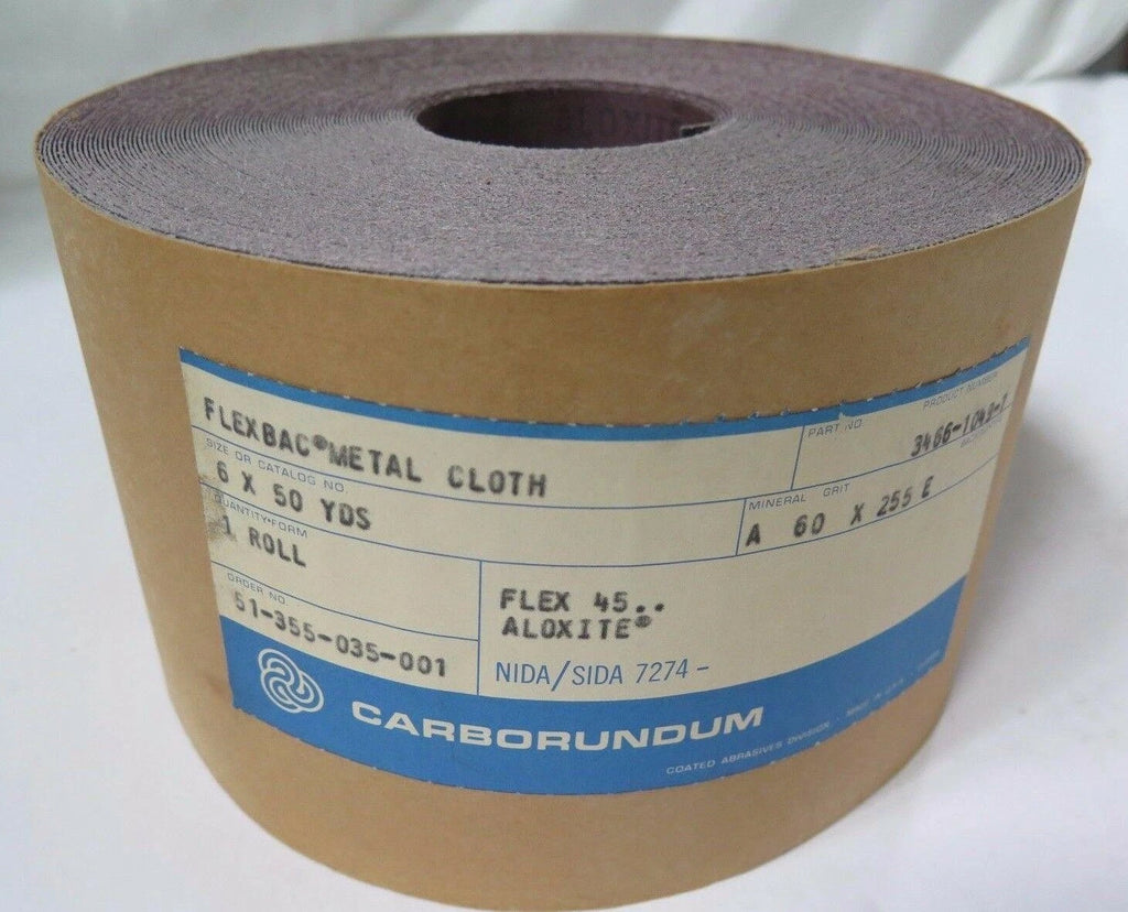 Carborundum 6" x 50 Yd FLEXBAC Metal Cloth Shop Roll Grit 60 x 255E Brand New