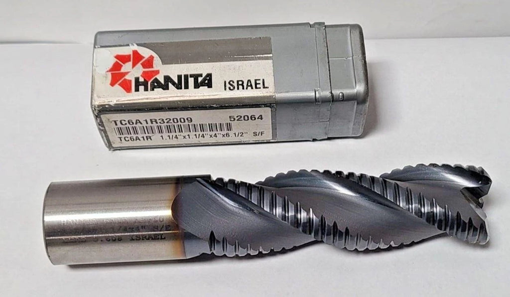 Hanita End Mill High Speed Steel HSS 3 Flute 1-1/4" x 1-1/4" x 4" 6A1R ASP60 S/E