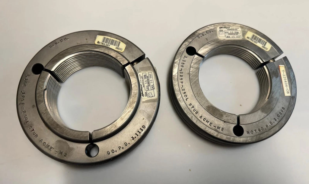 3.156 -.125P-.250L STUB ACME-M2 GO & NO GO Thread Ring Gage P.D. 3.1110 & 3.0898