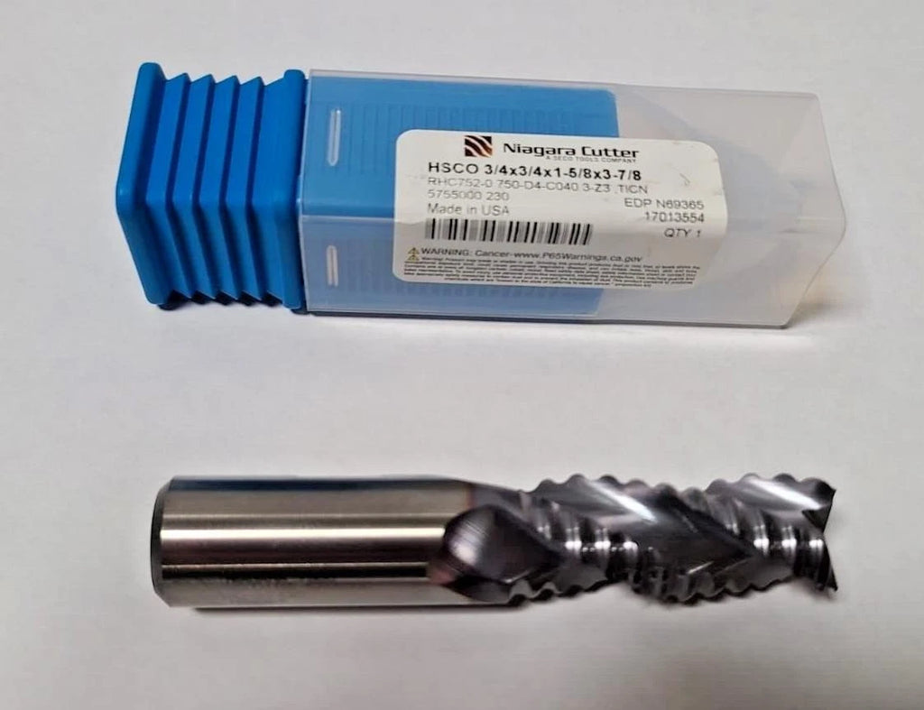 NIAGARA N69365 3/4" Size 1-5/8" LOC 3 Flute Cobalt HSCO Roughing End Mill