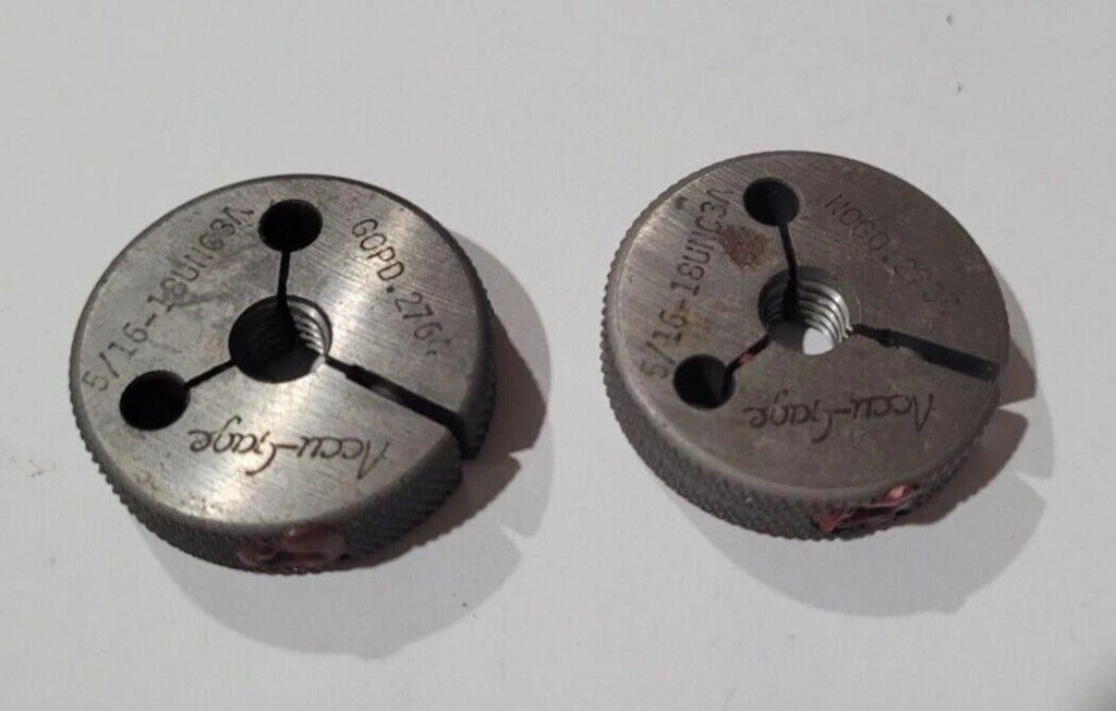 Set of 5/16-18 UNC-3A GO & NO GO Set Thread Ring Gage P.D. .2764 & .2734 Gages