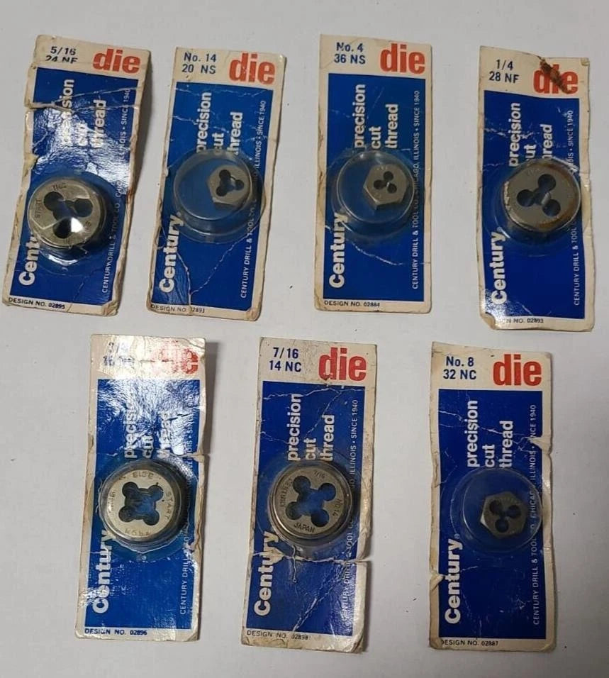 Lot of 7 Pcs Century Drill & Tool Die Thread