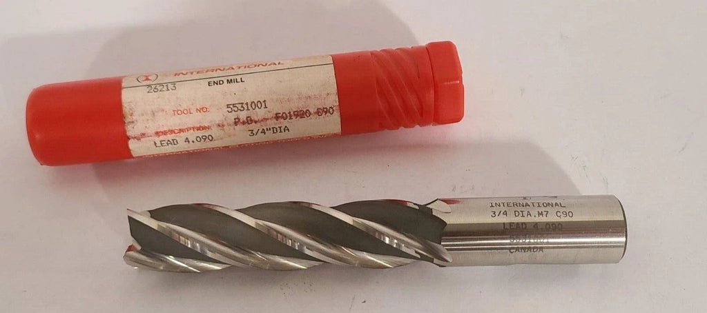 International 4 Flutes HSS High Speed Steel End Mill 3/4 Diameter Made in Canada