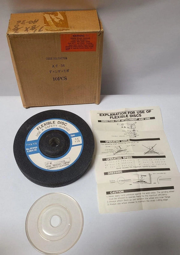 10 Pcs Pearl Abrasives AC-36 Abrasive 7 x 1/8 x 7/8 Flexible Disc