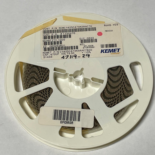 Reel of 1000 KEMET C1825C474K5RAC7800 CAPACITOR 0.470UF 50V +/- 10% 47119-29