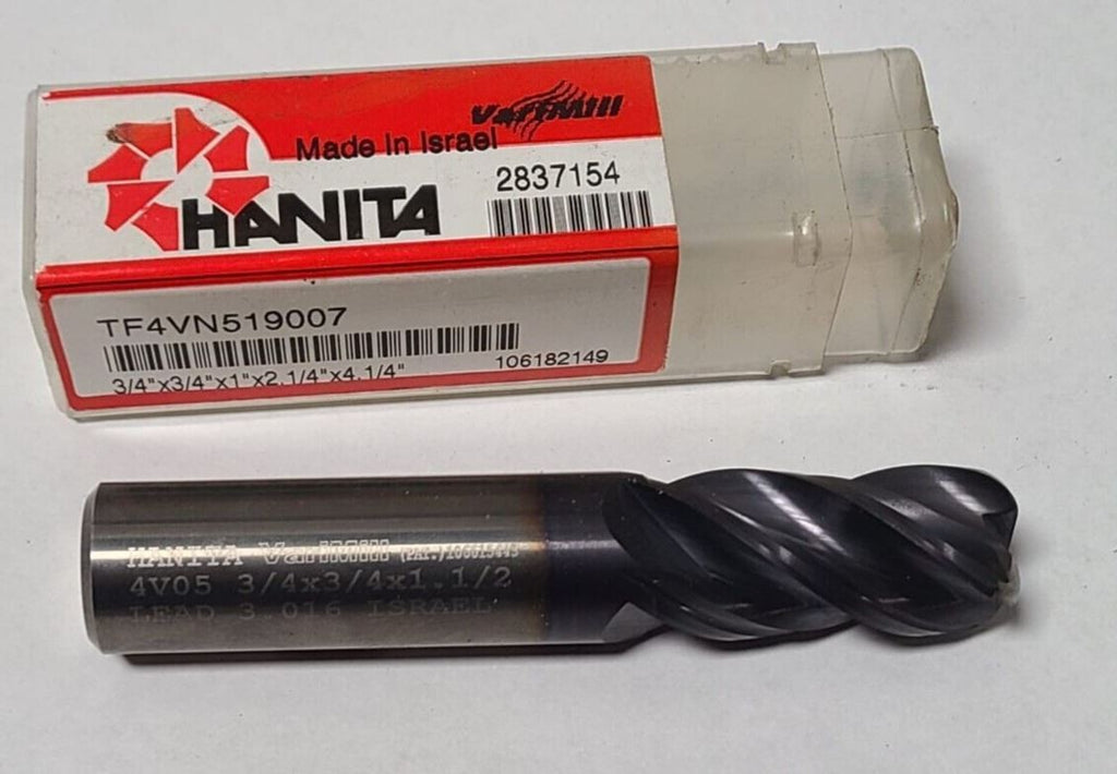 Hanita Carbide End Mill 4 Flutes 3/4" Shank x 3/4 x 1-1/2 Sharpen VariMill 4V05