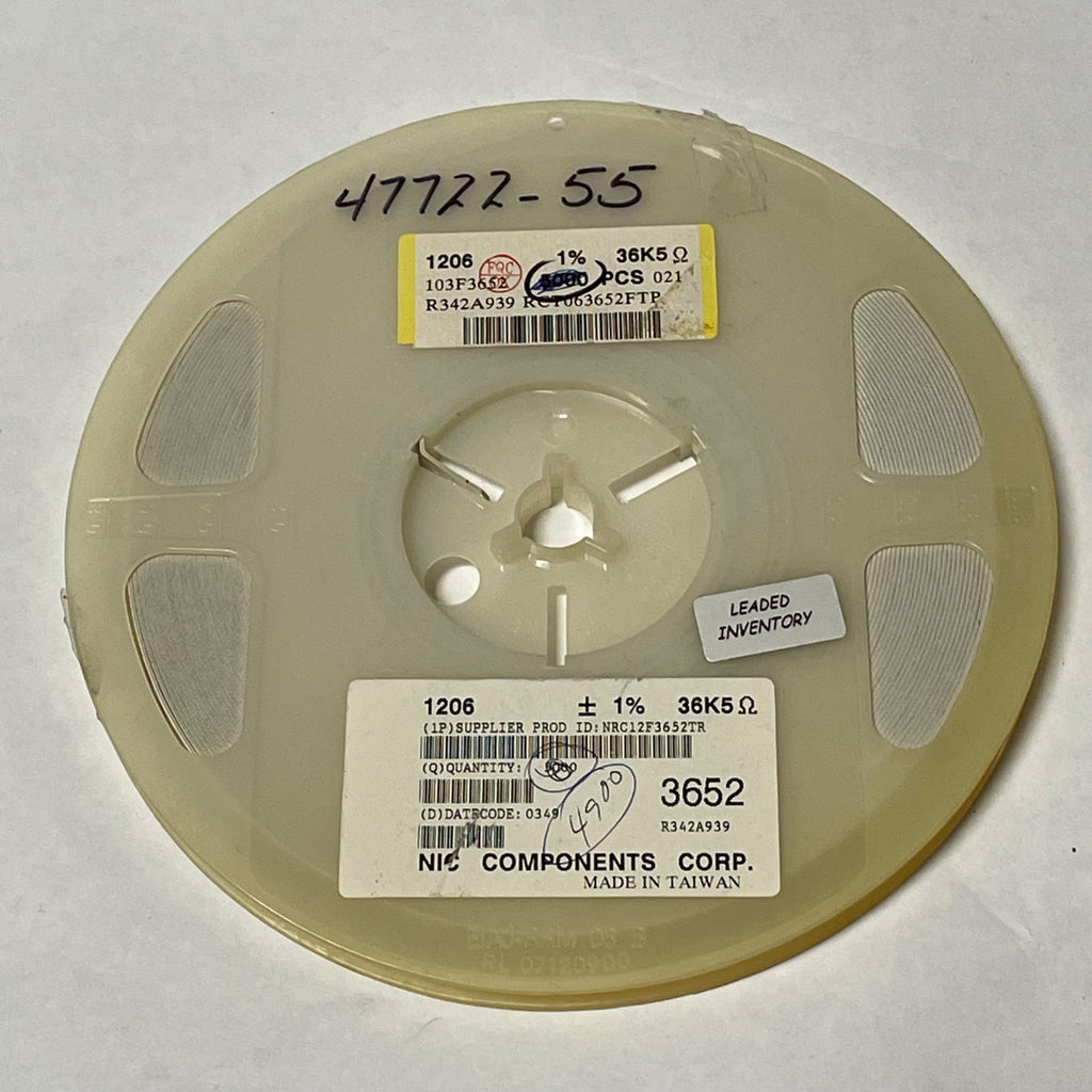 Reel of 4800 NIC COMPONENTS NRC12F3652TR 1206 +/- 1% 36K5 Ohm 47722-55