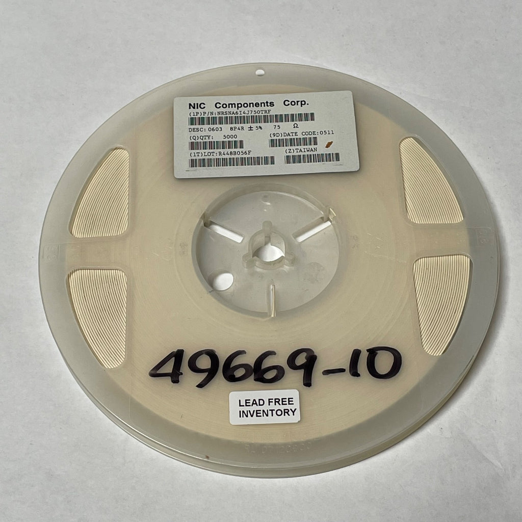 Reel of 5000 NIC COMPONENTS NRSNA6I4J750TRF 0603 8P4R +/- 5% 75 Ohm 49669-10