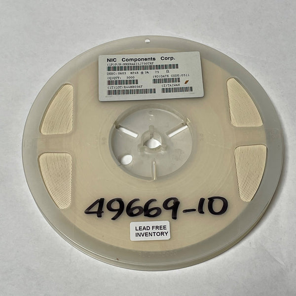 Reel of 5000 NIC COMPONENTS NRSNA6I4J750TRF 0603 8P4R +/- 5% 75 Ohm 49669-10