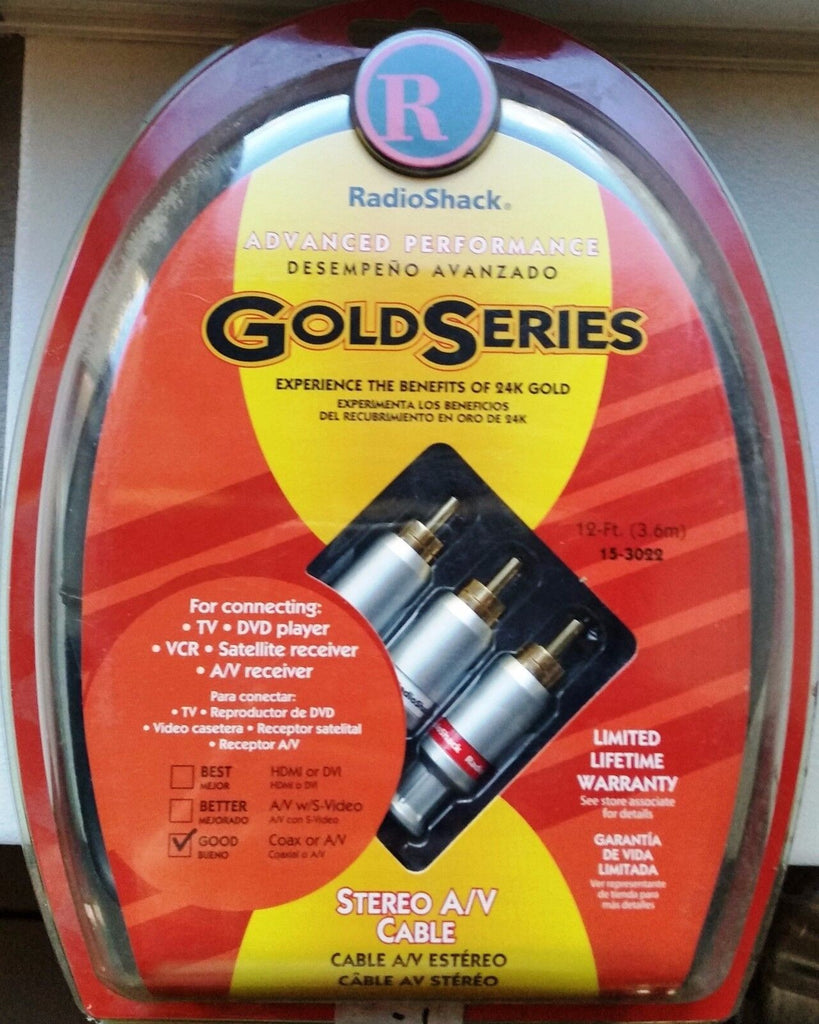 Radio Shack Gold Series 12 Ft. (3.6m) Stereo A/V Cable For TV/DVD/VCR