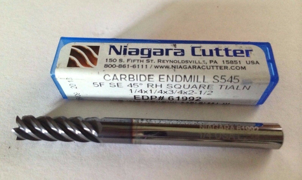Niagara Cutter 1/4 x 1/4 x 3/4 x 2-1/2 End Mill 5F SE 45 RH Carbide S545 61992