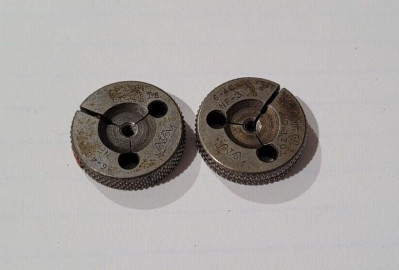 Set 6-40 NF-3 GO and NO GO Set Thread Ring Gage P.D. .1218 and .1201 Gages