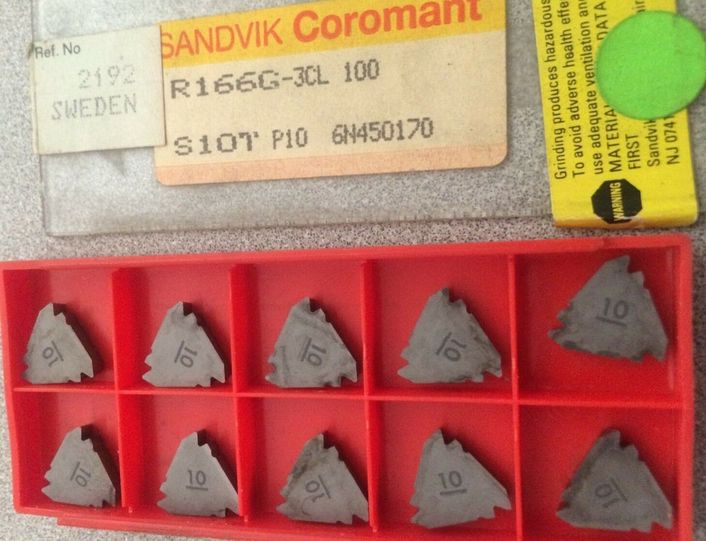 SANDVIK Coromant R166G 3CL 100 S1OT P10 Threading Lathe Carbide 10 Inserts New