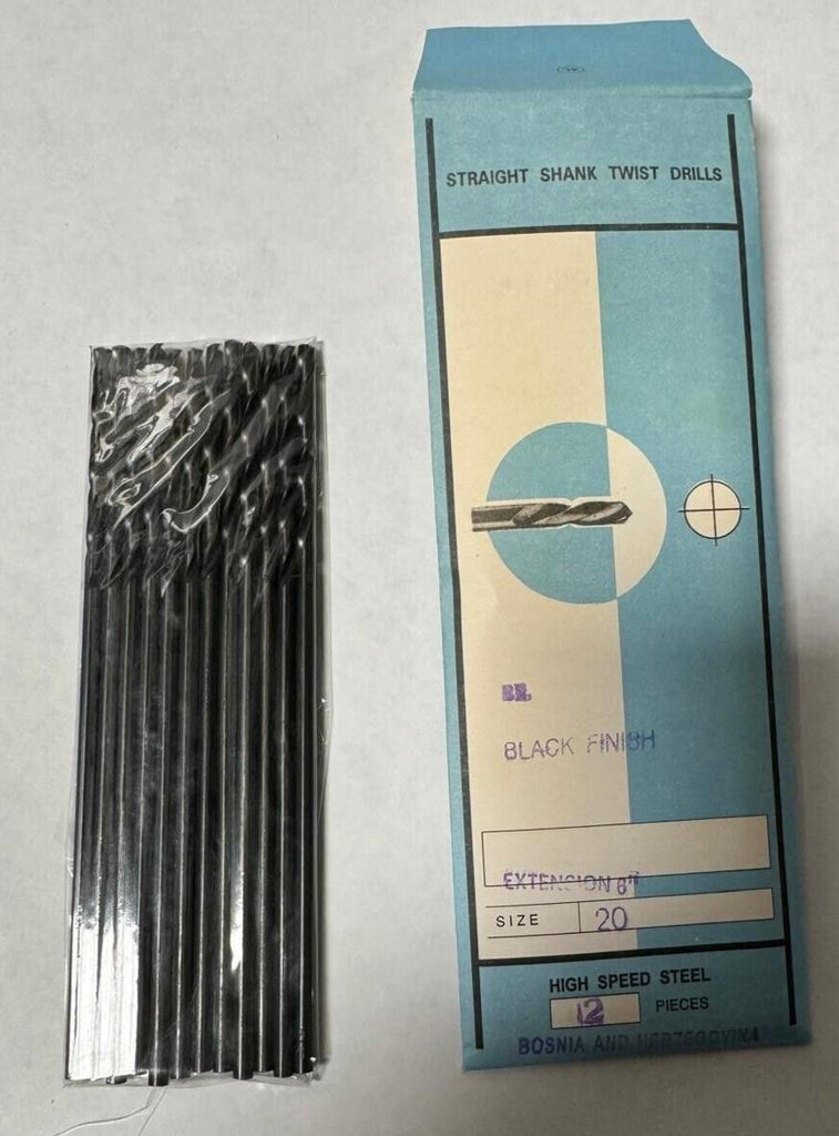 12 Pcs Size 20 HSS High Speed Steel Black Finish Twist Drill Bit Extension 6"