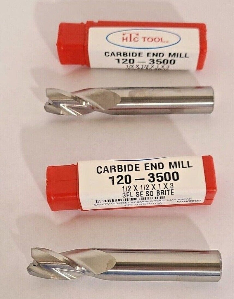 Lot of 2 Brand New HTC Solid Carbide End Mill 1/2" USA Made 3 Flute 120-3500
