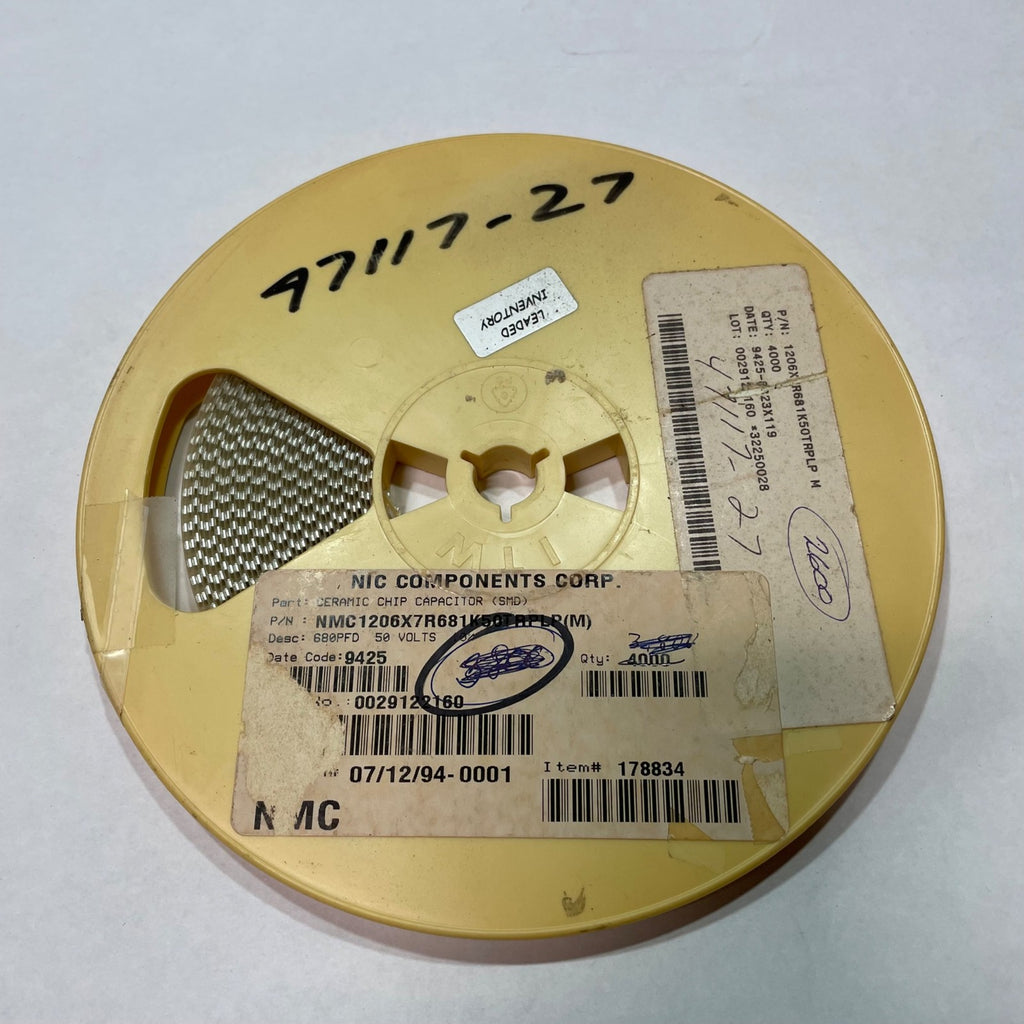 Reel of 2000 NIC COMPONENTS NMC1206X7R681K50TRPLPM 680PFD 50V 10% 47117-27