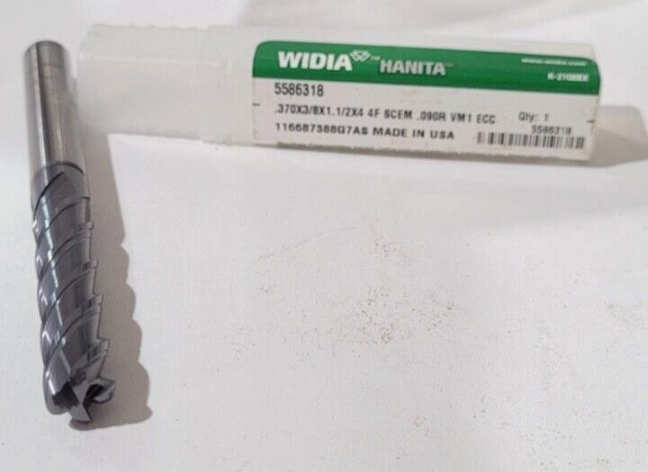 WIDIA HANITA .370 X 3/8 X 1.1/2 X 4 END MILL .090R 4 Flute 5586318 NEW