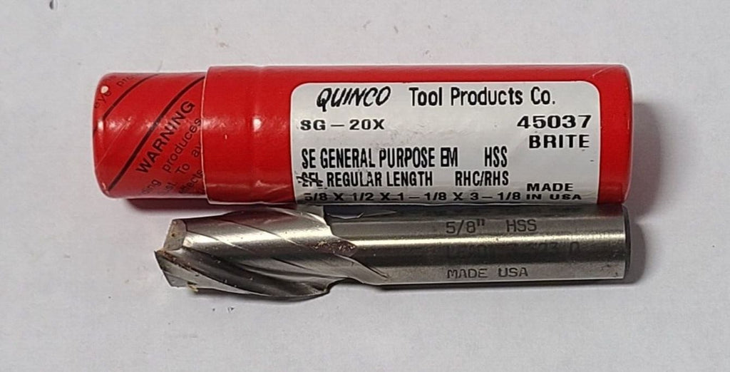 QUINCO TOOL PRODUCTS 2 Flutes HSS End Mill 5/8 x 1/2 x 1-1/8 x 3-1/8 SG-20X New