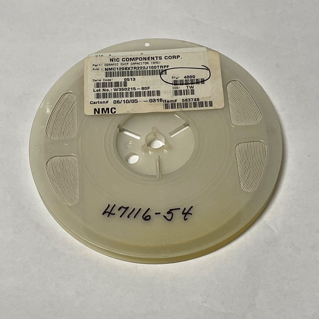 Reel of 4000 NIC COMPONENTS NMC1206X7R222J100TRPF 1206 2200pF 100 V ±5% 47116-54