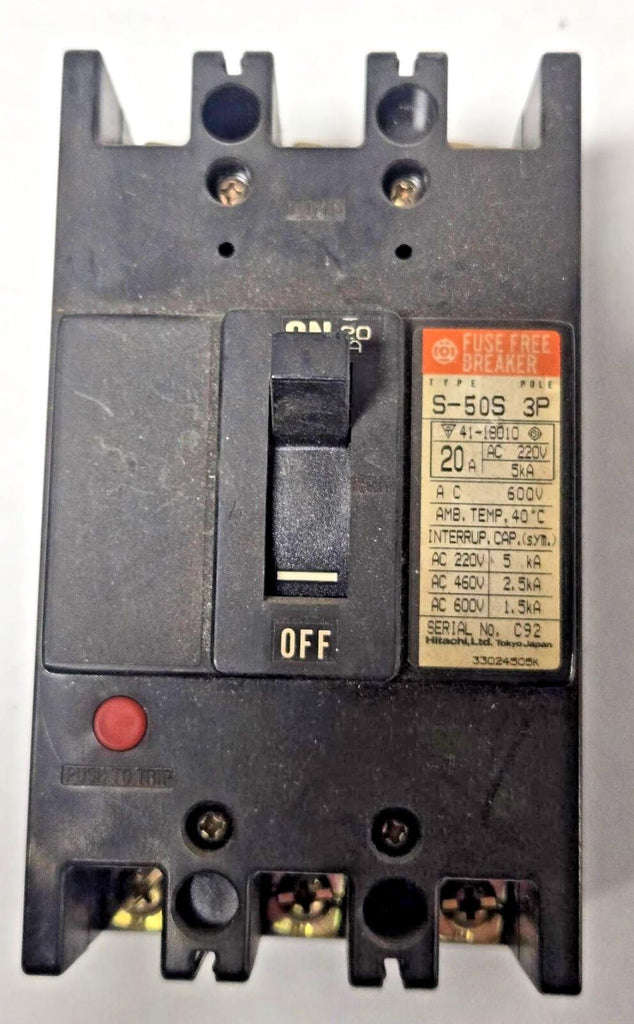 HITACHI S-50S 3POLE 20A AMP FUSE FREE BREAKER 220VAC 5kA