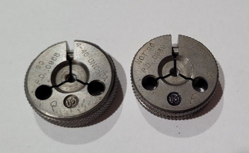 Set of 4-40 UNC-3A GO & NO GO Set Thread Ring Gage P.D. .0958 & .0939 Gages