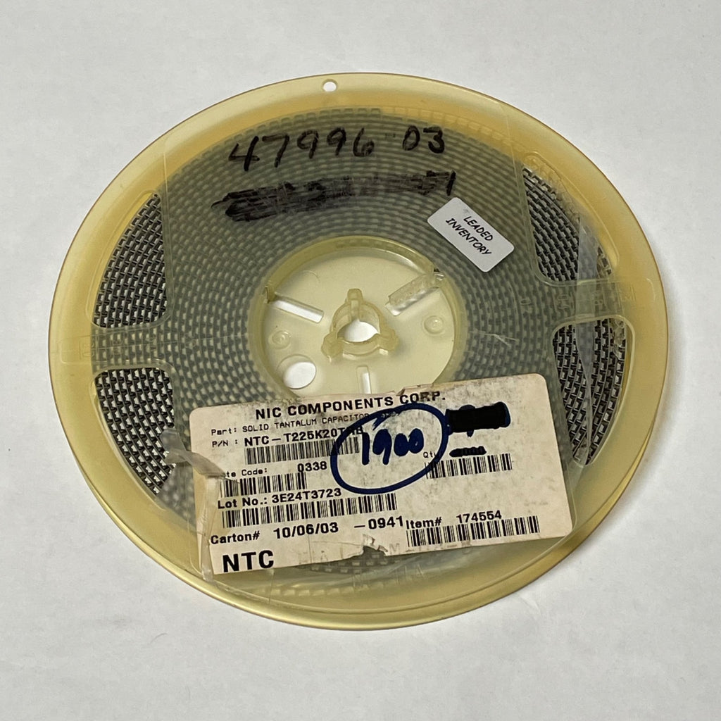 Reel of 1800 NIC COMPONENTS NTC-T225K20TRB 1206 2.2UF 20V 47996-03