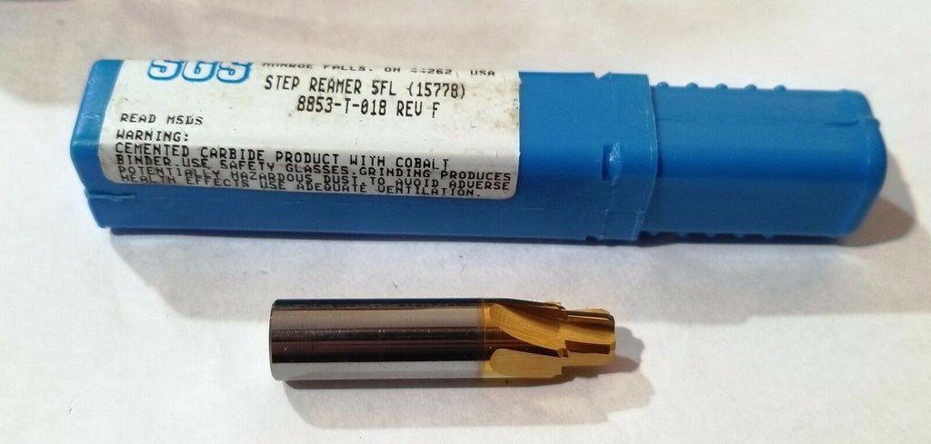 SGS Tool 15778 Step Reamer 5 Flute 8853-T-018 Rev F Made in USA
