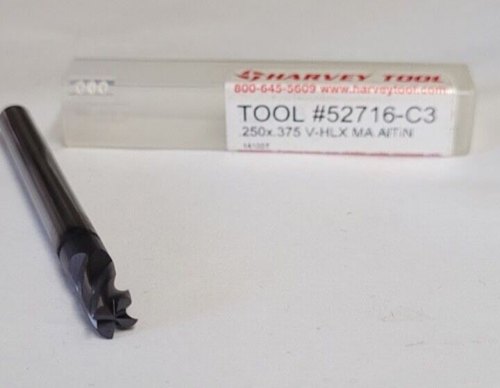 HARVEY TOOL .250 x .375 V-HLX END MILL 4 Flute Carbide Medium Alloy  #52716-C3