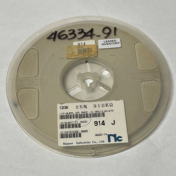 Reel of 5000 Nippon Industries NRC12J914TR 1206 +/- 5% 910K Ohm 46334-91