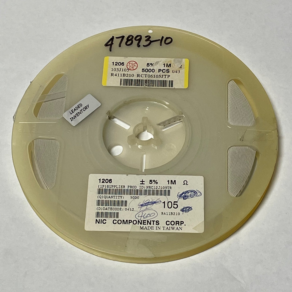 Reel of 4500 NIC COMPONENTS NRC12J105TR 1206 +/- 5% 1M Ohm 47893-10