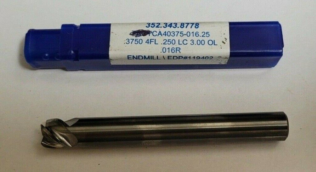 Lot of 2 G.W. Schultz Tool .3750 4FL .250 LC 3 OL .016R Carbide EndMill 3/8" Dia