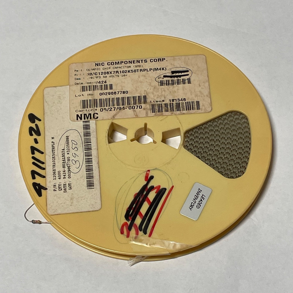 Reel of 3900 NIC COMPONENTS NMC1206X7R102K50TRPLP M4K .001MFD 50V 10% 47117-29