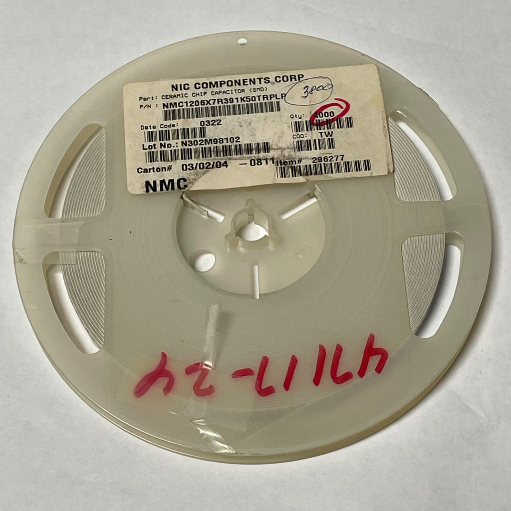 Reel of 3700 NIC COMPONENTS NMC1206X7R391K50TRPLP Ceramic Capacitor 47117-24
