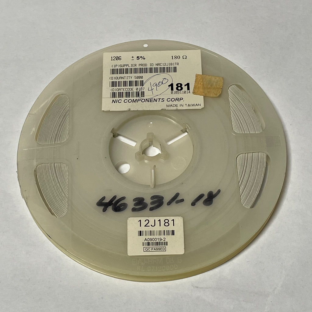 Reel of 4800 NIC Components NRC12J181TR 1206 +/- 5% 180 Ohm 46331-18