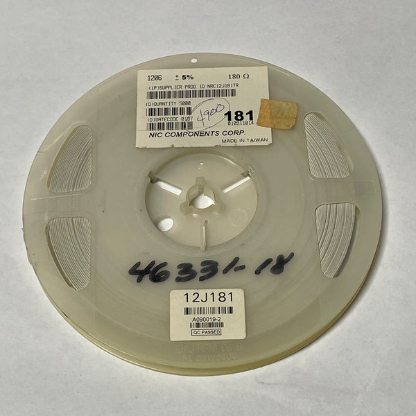 Reel of 4800 NIC Components NRC12J181TR 1206 +/- 5% 180 Ohm 46331-18