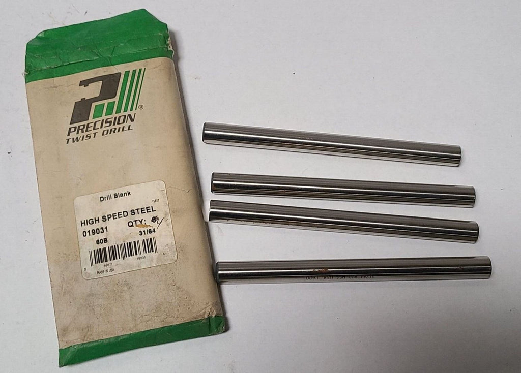 Lot of 4 Precision Twist Drill PTD High Speed Steel HSS 31/64 60B Blank New USA