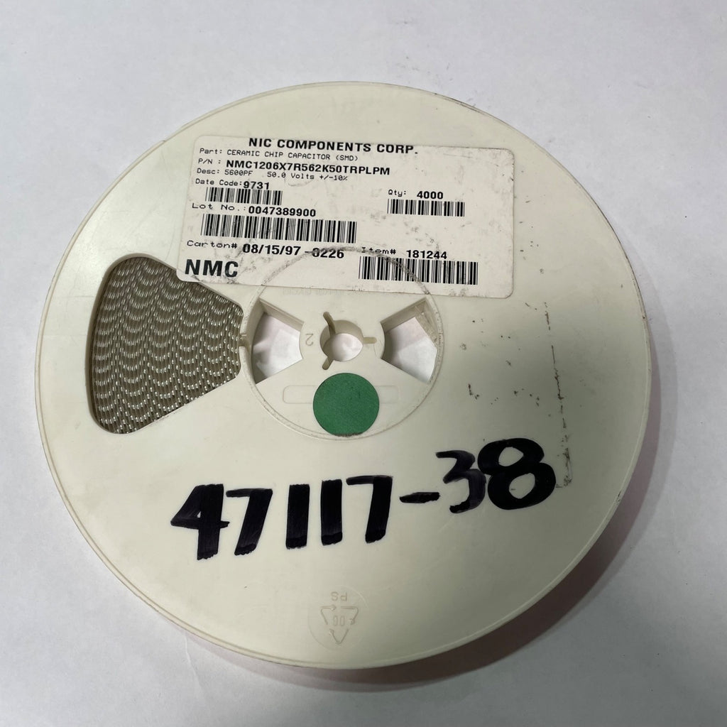 Reel of 3900 NIC COMPONENTS NMC1206X7R562K50TRPLPM 5600PF 1uF 10% 50V 47117-38