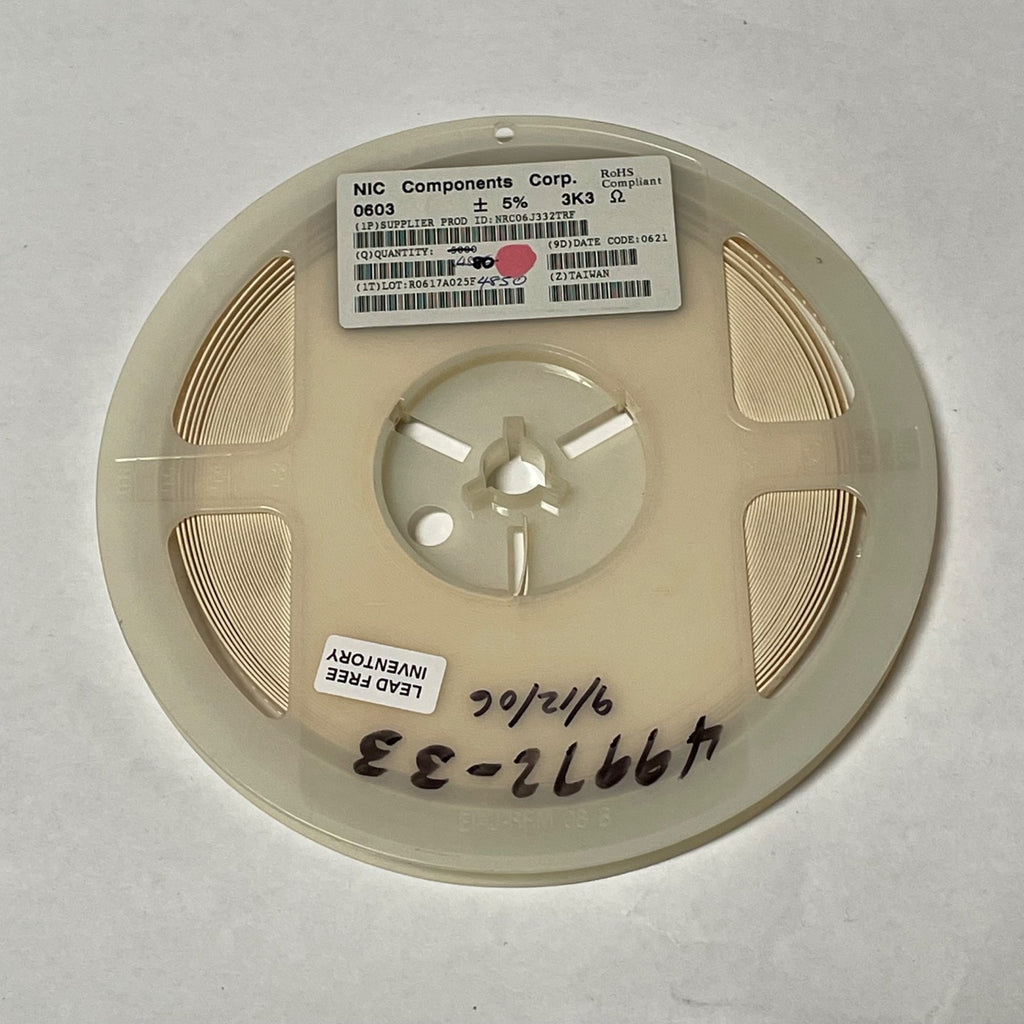 Reel of 4700 NIC COMPONENTS NRC06J332TRF 0603 +/- 5% 3K3 Ohm 49972-33