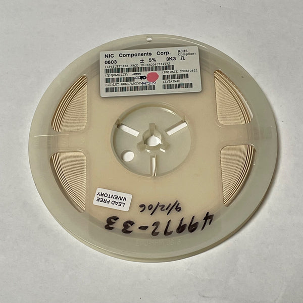 Reel of 4700 NIC COMPONENTS NRC06J332TRF 0603 +/- 5% 3K3 Ohm 49972-33