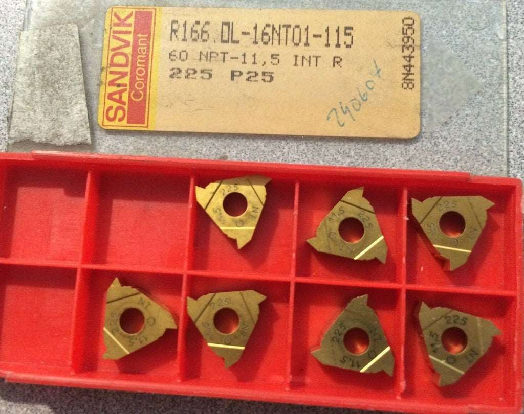SANDVIK Coromant R166.0L-16NT01-115 60 NPT 225 P25 Lathe Carbide 7 Inserts Gold