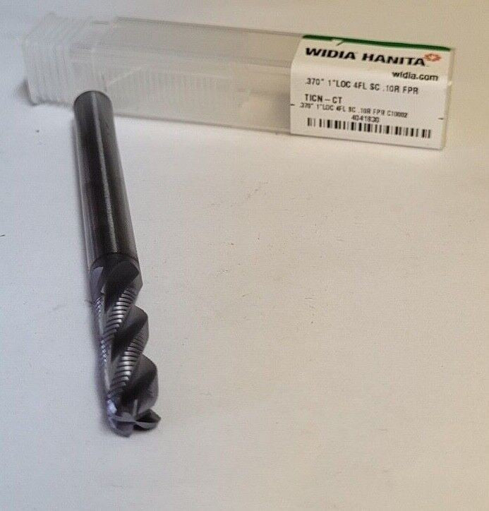 Hanita WIDIA Solid Carbide End Mill .370" 1" LOC 4 Flutes .10R C10002 Brand New