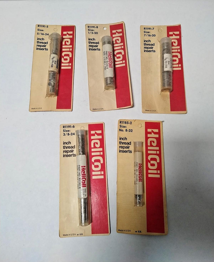 Lot of 5 Helicoil Inch Thread Repair Inserts 5/16-24 1/2-20 7/16-20 3/8-24 8-32